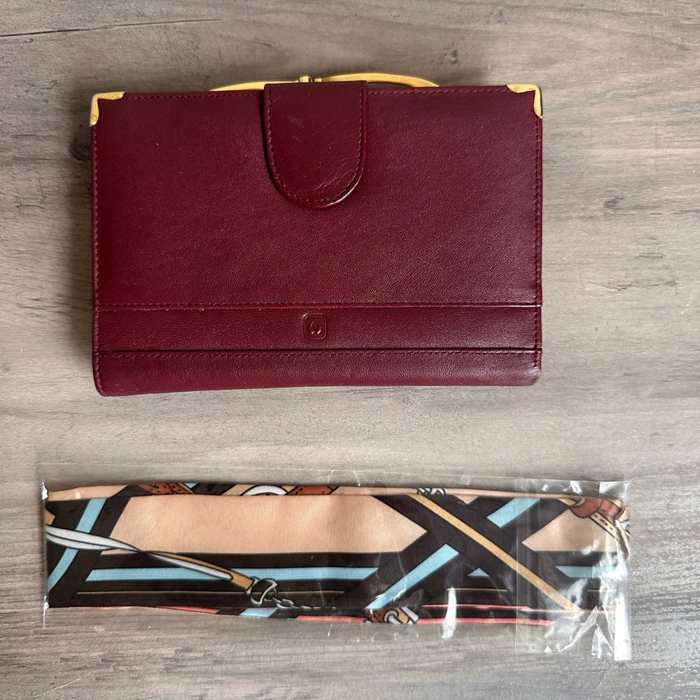 Genuine Leather Vintage Kisslock wallet with twilly